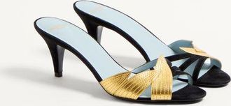 Valentino Garavani Sandalo Slide Foliefoliage In Camoscio 65Mm Donna NERO/ORO 36.5