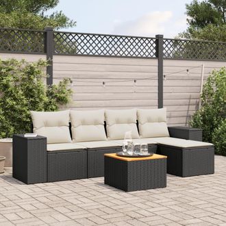 vidaXL Set De Sof&aacute;s De Jard&iacute;n 6 Piezas Y Cojines Rat&aacute;n Sint&eacute;tico Negro Vidaxl