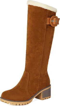 Generic Womens Knee High Boots Warm Stretch Winter Booties Faux Suede Faux Fur Lined Chunky Heel Side Zipper Non-Slip Thermal Snow Boots for Cold Weather