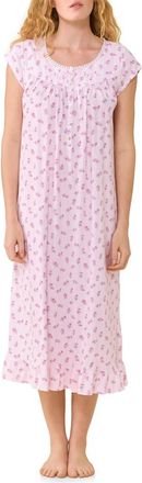 Eileen West Cap Sleeve Short Cotton Jersey Nightgown in Pink Flower at Nordstrom, Size Xx-Small
