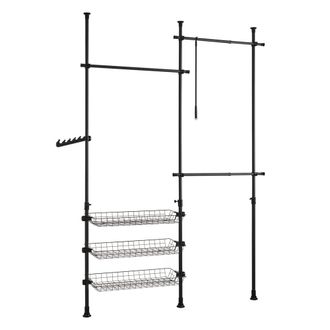 SoBuy Perchero de ropa con 3 barras y 3 cestas metal negro