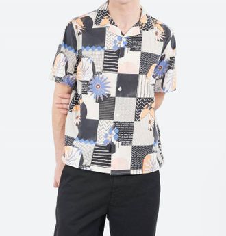Wax London Didcot Grid Floral Short Sleeve Shirt In Black Multi