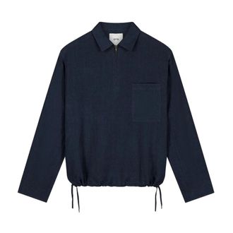Arte Linnen Quarter Zip Pullover met lange mouwen - Heren - Jassen - Blauw - Maat: M Linnen