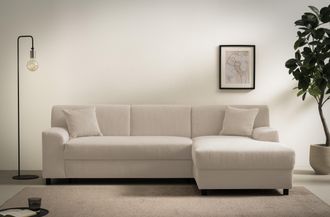 Domo Collection Ecksofa »Turah 2, Cord oder Luxus-Microfaser, mit Federkern, mit Bettfunktion« B/T/H: 241/146/79 cm, incl. Zierkissen, wahlweise mit Bettfunktion