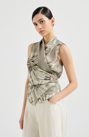 Brunello Cucinelli Bloom print pongee vest in Khaki at Nordstrom, Size Xx-Small Eu
