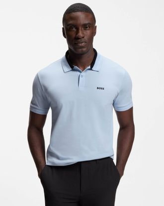 HUGO BOSS Mens PL_Member Short Sleeve Polo Shirt in Light Blue Cotton - Size X-Large
