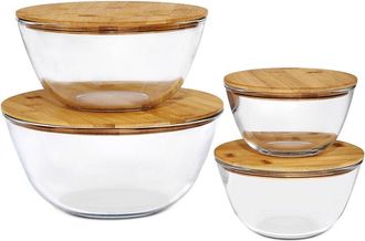 Sorbus 4Pc Glass Bowl Set With Bamboo Lids