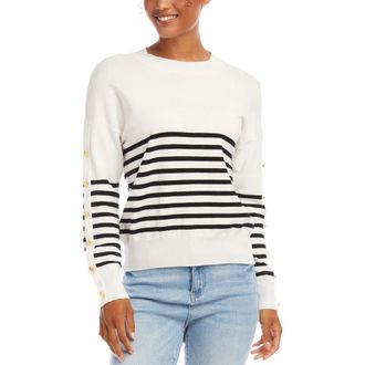 Karen Kane Stripe Button Detail Sweater in Nautical Stripe at Nordstrom, Size X-Small
