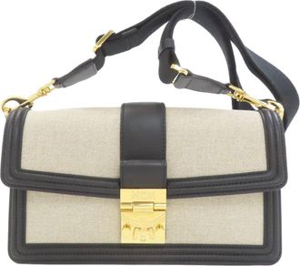 MCM Mcm Beige Black Canvas Leather Tote Bag (Pre-Owned)