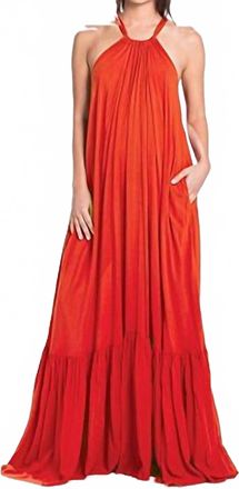 Elan Maxi Halter Sundress In Orange Red