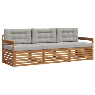 vidaXL Conjunto De Sof&aacute;s De Exterior 3 Pcs Gris Natural Y Claro Vidaxl