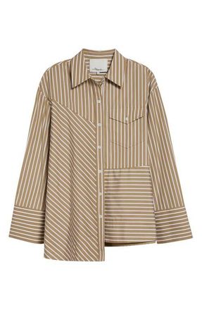 3.1 Phillip Lim Stripe Asymmetric Shirt in Khaki Multi at Nordstrom, Size X-Small