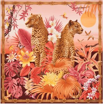 Ferragamo Women Felines print silk scarf Pink