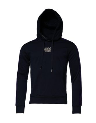 Dolce & Gabbana Mens Crown Embellished Hoodie Sweatshirt - Navy Cotton - Size EU 44 (Mens)