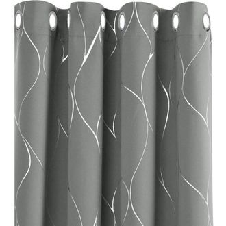 OEM Cortinas Opacas Con Aislamiento T&eacute;rmico - Juego De 2, Estampado Gris Plateado Claro, 140 X 245 Cm, Ojales Met&aacute;licos
