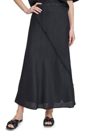 DKNY Linen Midi Skirt in Black at Nordstrom, Size X-Small