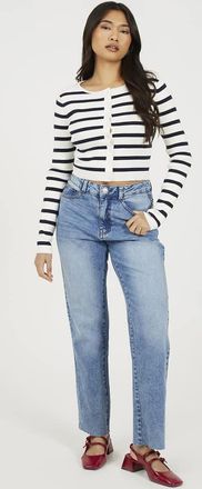 Brave Soul Jeans dritti a vita medio alta blu medio