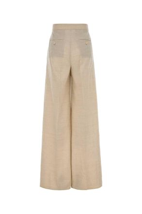 Max Mara Womens Sand Wool Acinoso Wide-Leg Pant Beige Exterior: Virgin Pantaloni Trousers