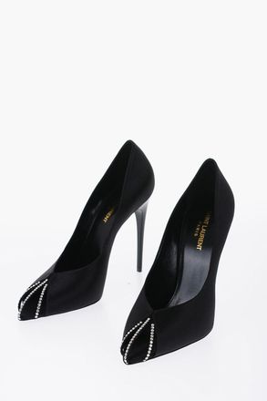 Saint Laurent Satin Open-Toe Pumps With Crystal Details 11 Cm Heel Saint Laurent