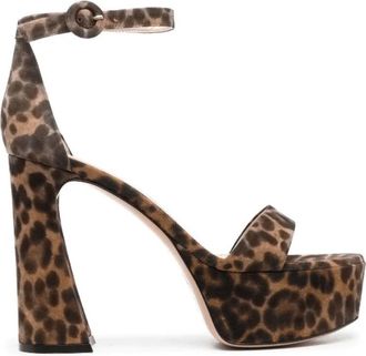 Gianvito Rossi Holly 120mm Sandalen met Luipaardprint en Hoge Hak - Dames - Sandalen met hakken - Bruin - 40 1/2 EU - Leer - Schoenen