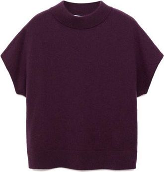 Mango Selection Mock Neck Short Sleeve Wool & Cashmere Sweater in Wine at Nordstrom, Size Medium