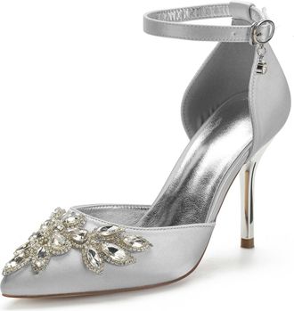 Miyoopark Womens High Heel Wedding Shoes Beaded Elegant Formal Party Pumps M530 Silver UK 4.5