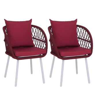 Hhg [nunca Usado] Juego De 2 Sillas De Jard&iacute;n Hhg-393, Sillones De Jard&iacute;n Con Reposabrazos, Entramado De Cuerda De Aluminio Rope, Estructura Gris Claro, T