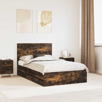 vidaXL Estructura De Cama Roble Ahumado 135 X 190 Cm Madera Ingenieril Vidaxl