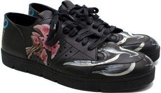 Loewe Black Leather Printed Trainers Size 45