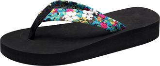 Generic Women Thick Heel Flip Flops Fashionable Summer Sandals with Clip Toe and Herringbone Design for Beach Comfort (Blue, 4.5)