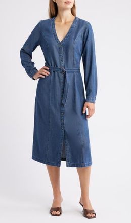 Cloth & Stone Long Sleeve Belted Denim Midi Dress in Horizon Wash at Nordstrom, Size X-Large
