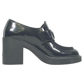 Prada Pre-owned Womens Chocolate High-Heeled Loafers in Black Leather - Size EU 38