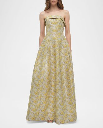 SIMKHAI Octavia Floral Jacquard Strapless Gown