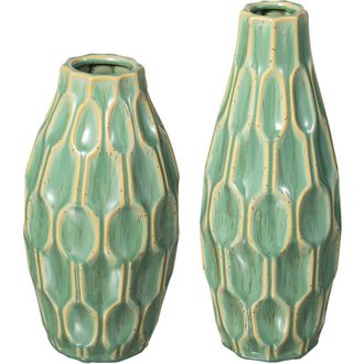 Glitzhome Set of 2 Modern Geometric Ceramic Table Vases in Green at Nordstrom, Size Medium