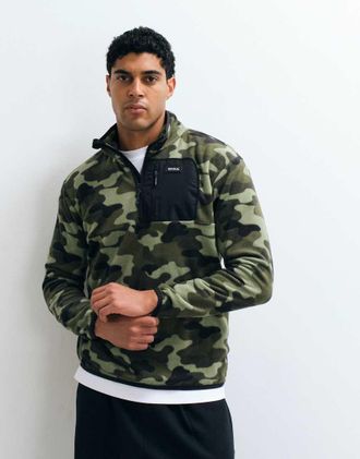 Regatta Frankie felpa in pile con mezza zip con stampa mimetica olive night-Verde