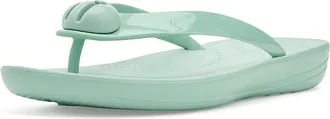 FitFlop Iqushion Glossy-Button Flip-Flops Womens Wedge Shoes Mint Whisper : 11 M (B), Rubber