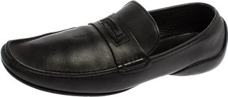 Versace Black Leather Slip On Loafers