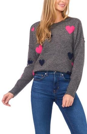 CeCe by Cynthia Steffe Heart Pattern Intarsia Sweater in Medium Heather Grey at Nordstrom Rack, Size Xx-Large