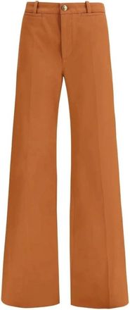 Chlo&eacute; Broek met wijde pijpen en hoge taille - Dames - Wijde Broeken - Bruin - S - Katoen - Broeken