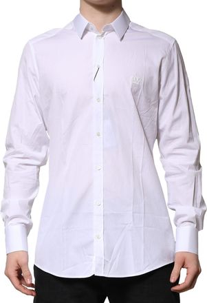 Dolce & Gabbana Mens White Cotton Gold Long Sleeves Formal Shirt