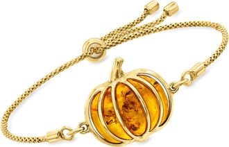 Ross-Simons Amber Pumpkin Bolo Bracelet in 18kt Gold Over Sterling