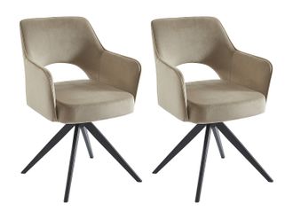 Vente-Unique Lote de 2 sillas giratorias con reposabrazos de terciopelo y metal negro - Beige - KONYA