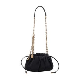 Chlo&eacute; Tassen, Dames, Zwart, ONE Size, Leer, Pliss&eacute; Schoudertas met Ketting