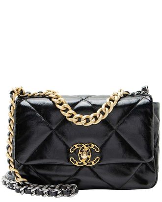 Chanel Black Calfskin Shiny Crumpled 19 Medium Flap Shoulder Bag (Authentic Pre-Loved)