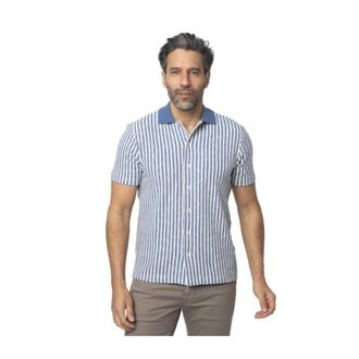 Gran Sasso Chemise in fijn breisel met korte mouwen - Heren - Vesten - Blauw - 3XL - Leer - Truien & Vesten