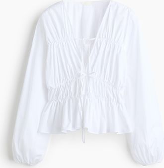 H&M Popelinebluse mit Kordelz&uuml;gen - Weiss