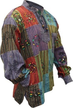 Shopoholic Fashion Mens Patchwork Stonewashed Hippie Shirt (3XL) Multicoloured