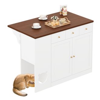 STILVORA Carro De Cocina Con 3 Cajones Y 2 Puertas, Encimera Extensible, Especiero Y Zona Para Mascota, Mdf, Blanco Nogal, 120x40x90 Cm