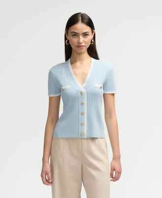 NVLT Womens Short Sleeve Cardigan Sweater