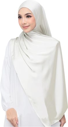 Lina & Lily Luxury Satin Hijab Head Scarf Shawl Wrap for Muslim Women Extra Long (Ivory White)